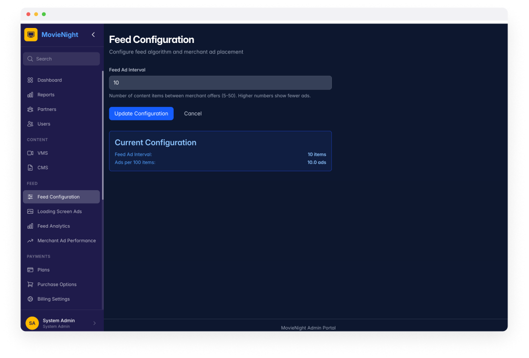 MOVIE NIGHT dashboard configuration