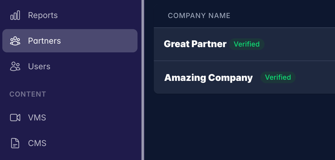 Dashboard partners zoom screen