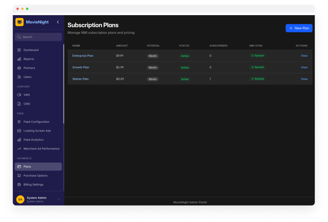 MovieNight subscription screen