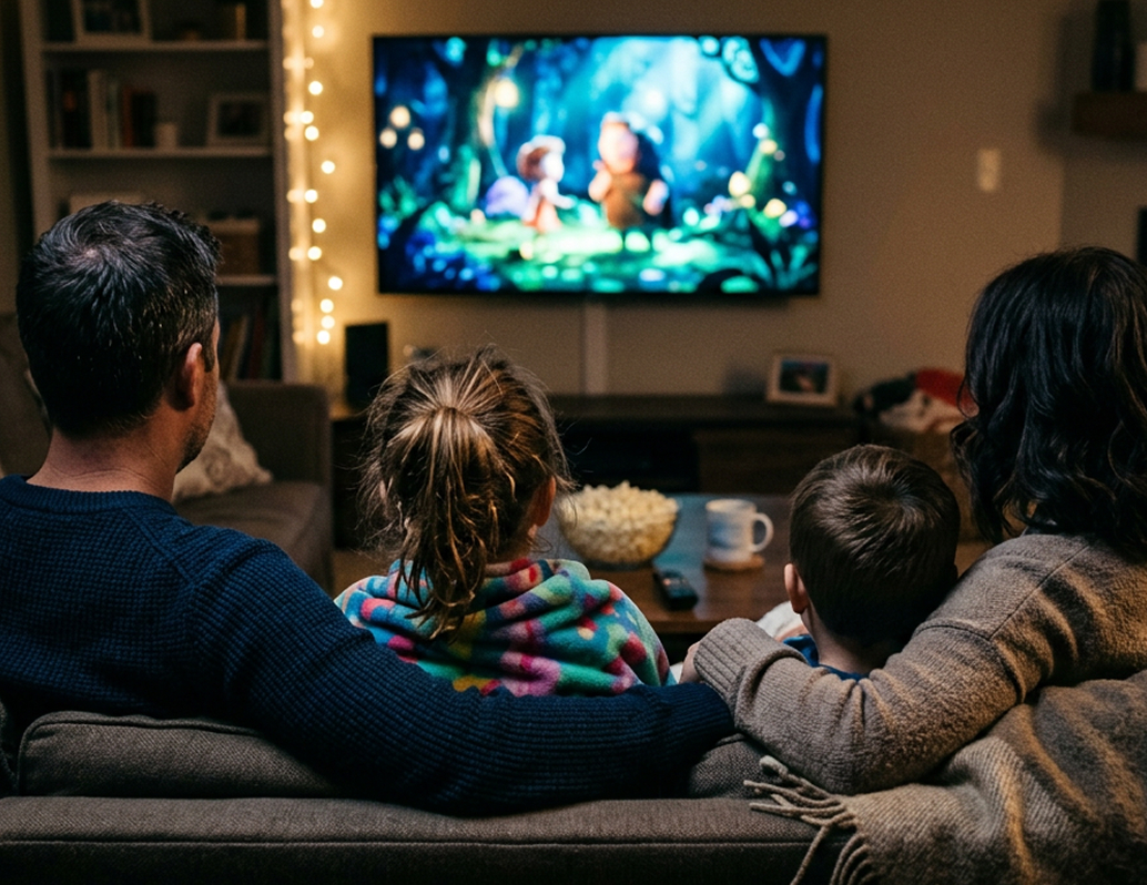 Family watching MOVIE NIGHT